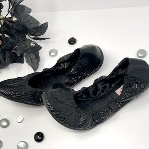 Juicy Couture Flats, Black Quilted Ballet Flat Shoes, Womens Foldable Flats 7.5
